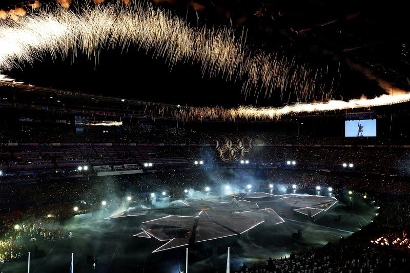 Fireworks explode during the closing ceremony of the Paris 2024 Olympic Games at the Stade de France in Paris, France, Aug. 11, 2024. (Xinhua/Lui Siu Wai)